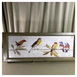 Framed Bird Painting on Branch with Music Notes
