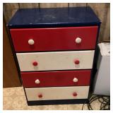 Red White & Blue 4-Drawer Wooden Dresser Chest