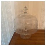 Vintage Etched Clear Glass Pedestal Cake Stand