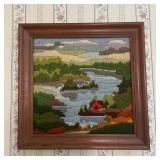 Vintage Framed Needlepoint Landscape Embroidery