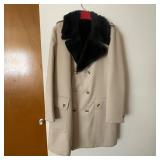 Vintage Double-Breasted Overcoat Black Faux Fur