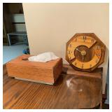Wooden Desk Clock & Kleenex Tissue Box Cover Set
