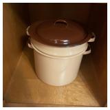 Enamelware Double Boiler Pot with Brown Lid, Cream