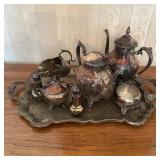 Silver-Plated Tea & Coffee Set with Serving Tray