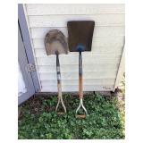 Vintage Round and Square Point D-Handle Shovel Lot