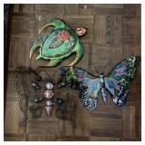Metal Garden Wall Decor Turtle Butterfly Set 3pc