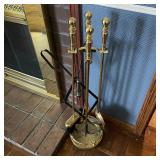Brass Fireplace Tool Set with Stand Ball Finials
