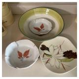 Mid-Century Ceramic Floral Serving Bowls & Plate