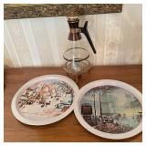 MCM Glass Coffee Carafe & 2 Paris Scene Metal