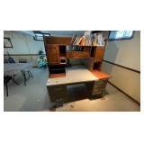 Large Metal Office Desk with Wood Hutch Topper