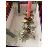 Holiday Holly Leaf Candlestick Holders with Tapers