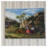 Vintage Oil Painting Gypsy Dancers Landscape Scene