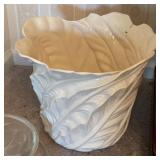 Large White Ceramic Leaf Motif Planter Pot Cache