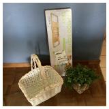 Bamboo Bathtub Tray, Wicker Basket & Faux Plant