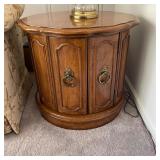 French Provincial Round Drum Cabinet End Table