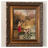 Vintage Hand-Painted Oil River Scene Framed