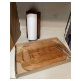 Wood Carving Board with Meat Fork and Paper Towel