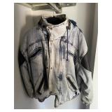 XSTATX Acid Wash Denim & Leather Moto Jacket Hood