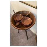 Walnut Wood Salad Bowl Set with Tripod Stand