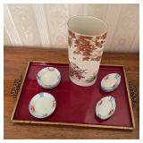 Vintage Japanese Porcelain Vase Tray & Plate Set