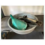 Car Scissor Jack and Plastic Funnel in Galvanized