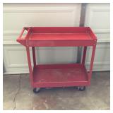 Red Metal Two-Tier Rolling Shop Utility Cart
