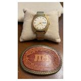 Gold-Tone Men's Watch and Belt Buckle