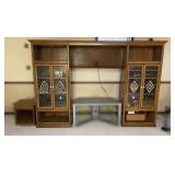 Oak Entertainment Center with Stained Glass