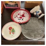 Vintage Christmas Plates Tin Tray Glass Platter