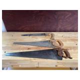 Vintage Antique Hand Saws Carved Wood Handles Set