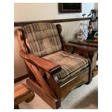 Vintage Pine Arm Chair With Plaid Tweed Cushions