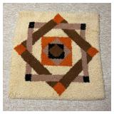 Vintage Handmade Latch Hook Rug Geometric Star MCM