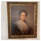 Antique Oil Portrait Painting Elderly Woman Gold