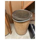 Vintage Fiber Cardboard Drum with Metal Lid & Band