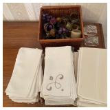 Vintage Cloth Napkins & Assorted Napkin Rings Set
