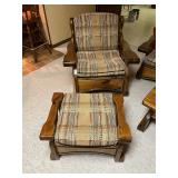 Vintage Pine Rocking Chair W/Plaid Tweed Cushions