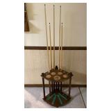Vintage Wooden Billiard Pool Cue Floor Rack Stand