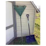 Plastic Leaf Rake and Snow Shovel Yard Tool Lot