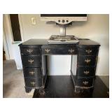 Vintage Black Distressed Wood Kneehole Pedestal
