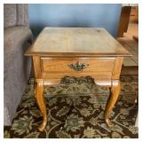 Queen Anne Oak End Table with Drawer Brass Pull