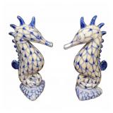 Blue & White Porcelain Seahorse Pair