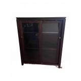 Dark Wood Display Cabinet with Glass Doors