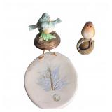 Bird Figurines & Botanical Wall Plaque Trio