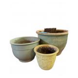 3 Green Ceramic Planters