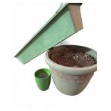 3 Green Plastic & Ceramic Planters