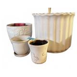 4 Ceramic Planters & Colored Glass Planter