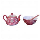 Chinese Jingdezhen Teapot & Rice Bowl Set