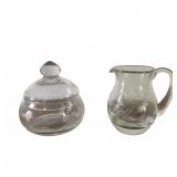 Vintage Etched Tulip Pattern Glass Cream & Sugar