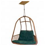 Wicker Hanging Chair with Green Cushions