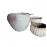 3 White Ceramic Decorative Pots